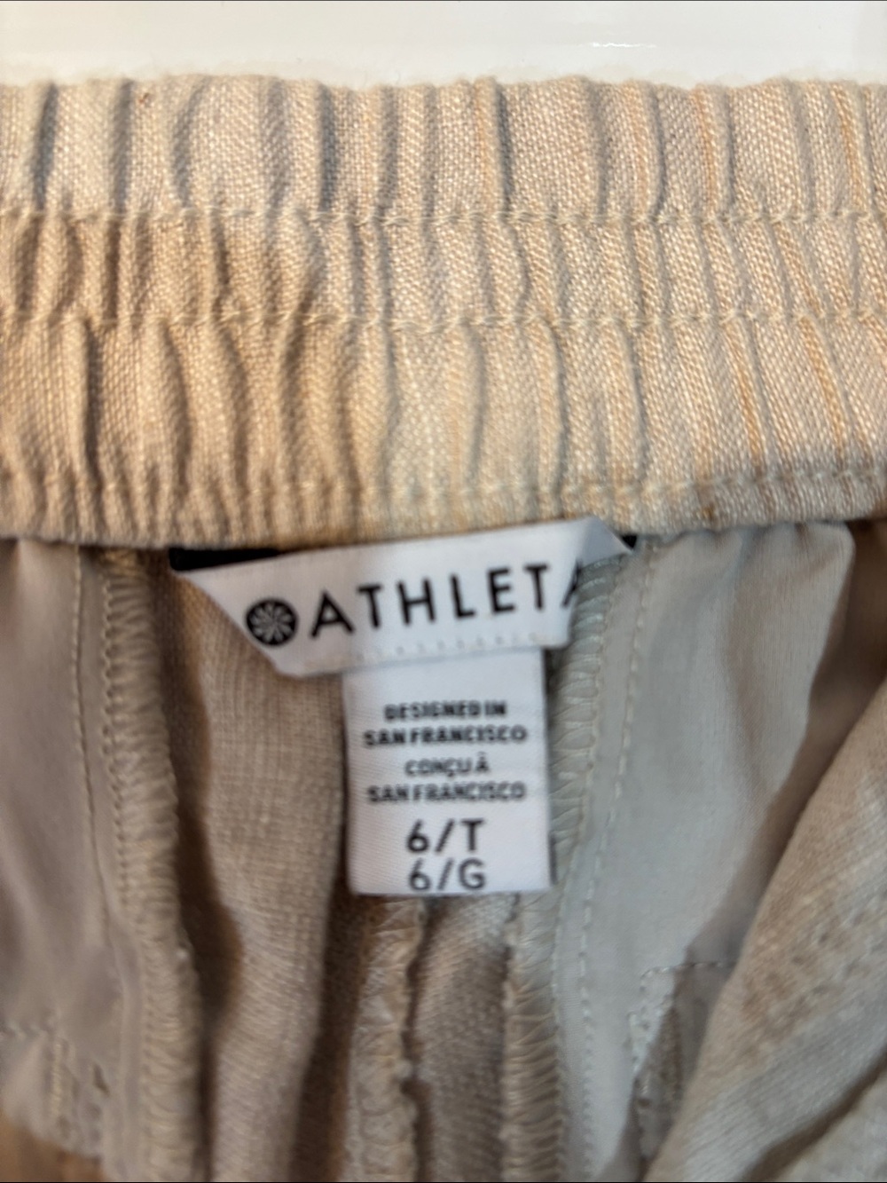 Athleta Light Beige linen Elastic-Waist Casual pants